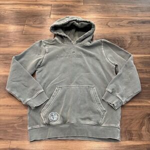 GOAT USA Hoodie Youth Large Faded Teal Garment Dyed Fleece Pullover Logo Pocket